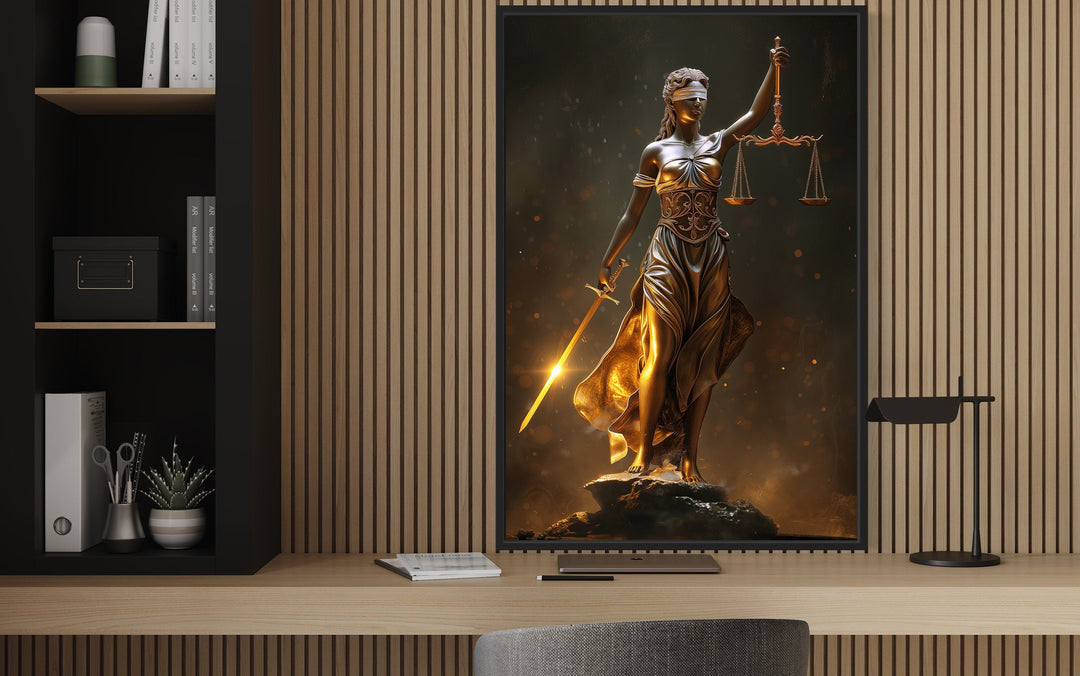 Lady Justice Law Office Framed Canvas Wall Art