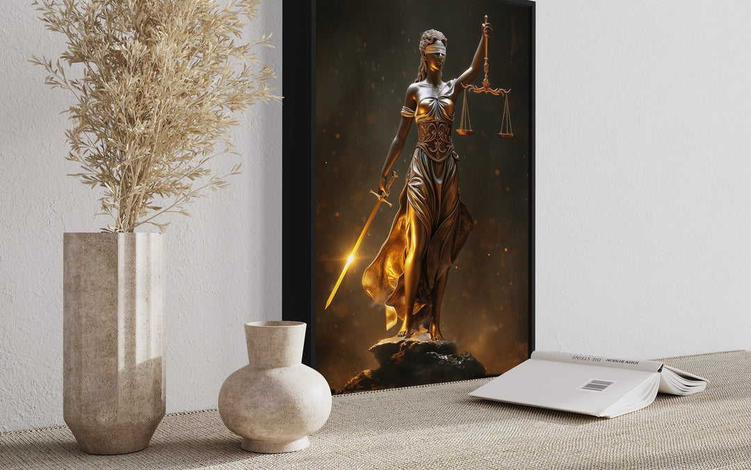 Lady Justice Law Office Framed Canvas Wall Art