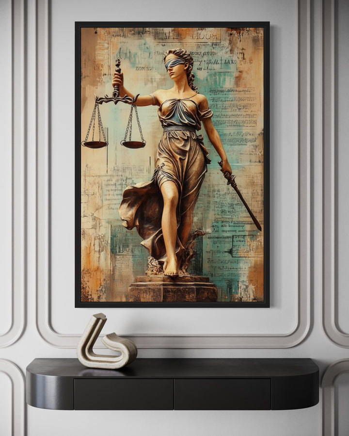 Lady Justice With Scales And Sword Lawyer Office Framed Canvas Wall Decor