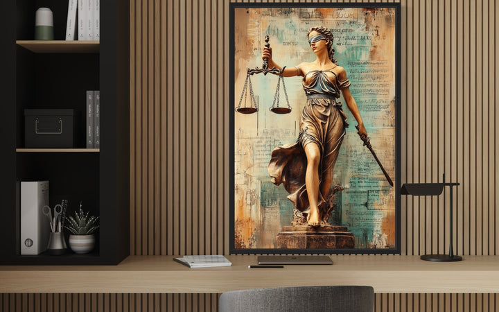 Lady Justice With Scales And Sword Lawyer Office Framed Canvas Wall Decor