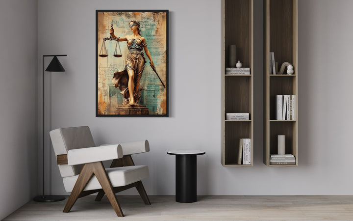 Lady Justice With Scales And Sword Lawyer Office Framed Canvas Wall Decor