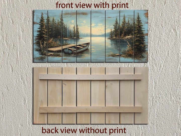 Lake Canoe And Dock Distressed Wood Wall Art