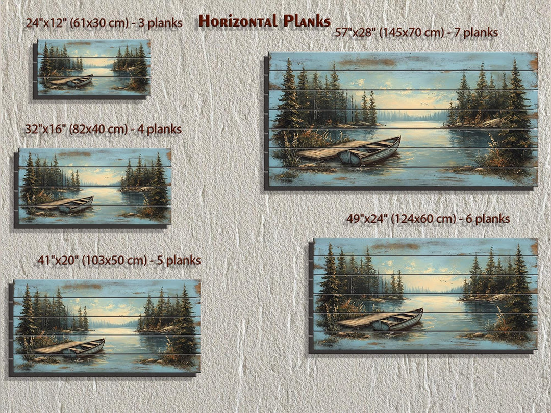 Lake Canoe And Dock Distressed Wood Wall Art