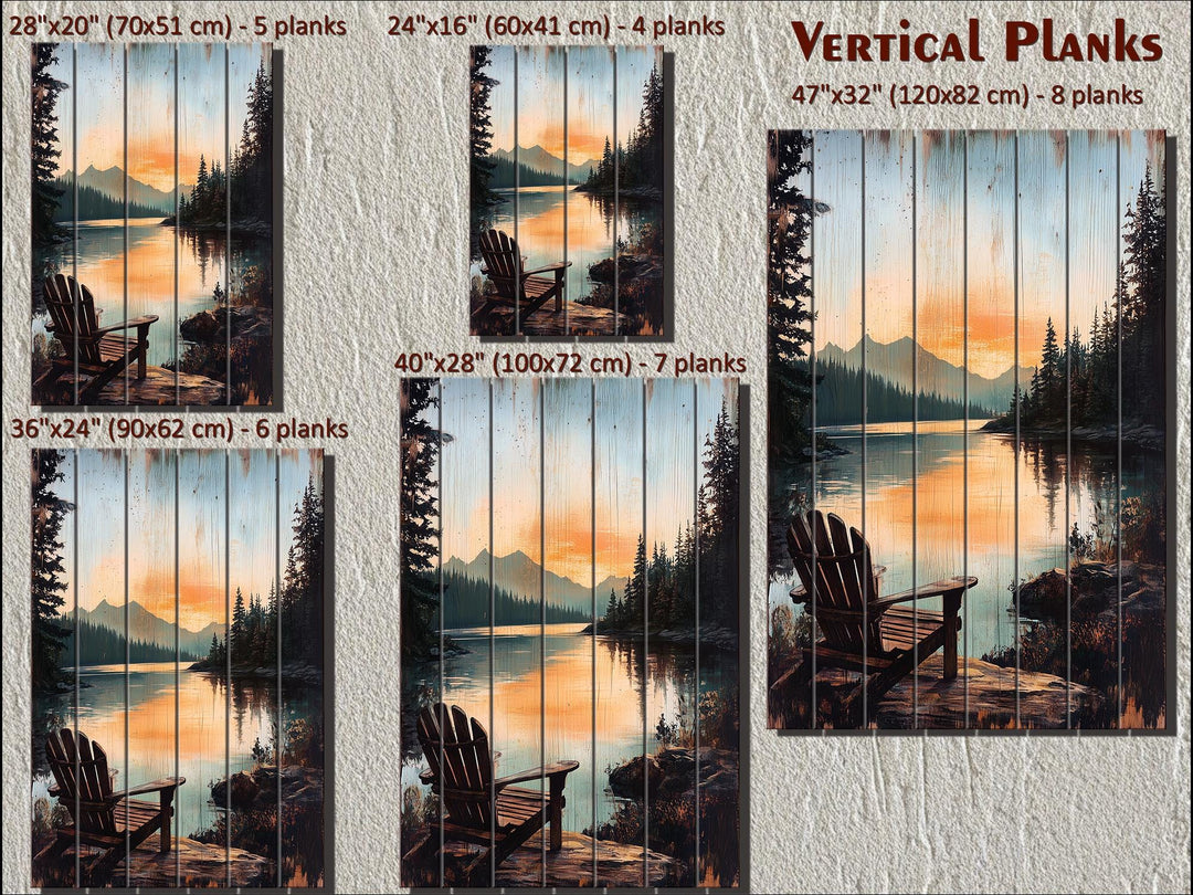 Lake House Distressed Wood Wall Art Set of 3 – Adirondack Chair, Fishing Dock, and Canoe on Mountain Lake