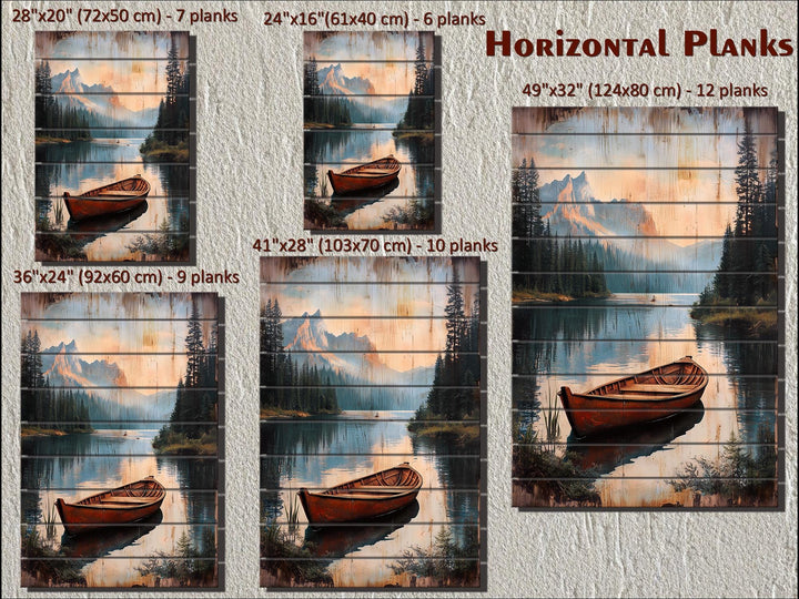 Lake House Distressed Wood Wall Art Set of 3 – Adirondack Chair, Fishing Dock, and Canoe on Mountain Lake