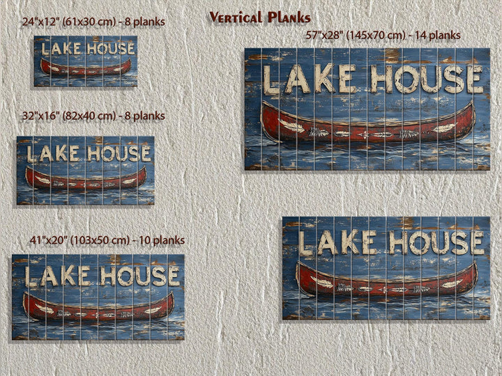 Lake House Sign With Red Canoe Real Wood Wall Art
