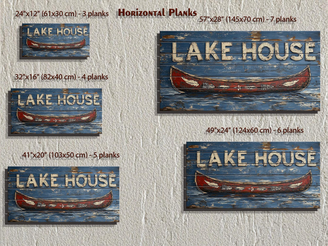 Lake House Sign With Red Canoe Real Wood Wall Art