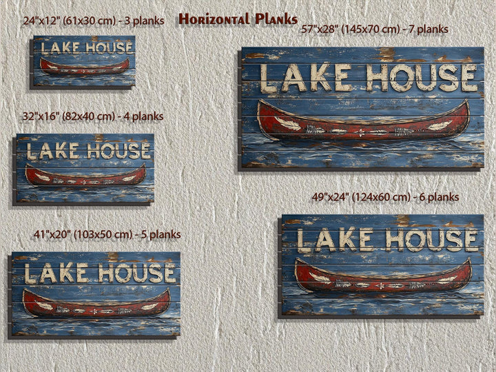 Lake House Sign With Red Canoe Real Wood Wall Art