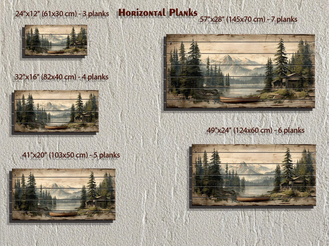 Lake House with Canoe on Mountain Distressed Wood Wall Art