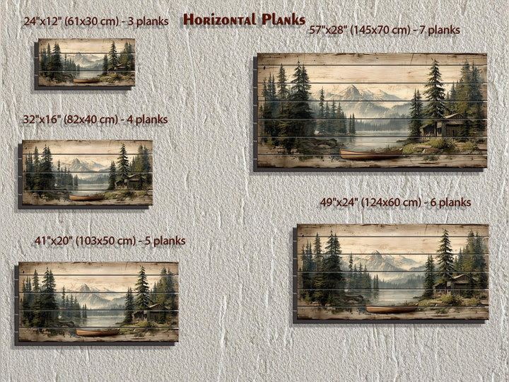 Lake House with Canoe on Mountain Distressed Wood Wall Art
