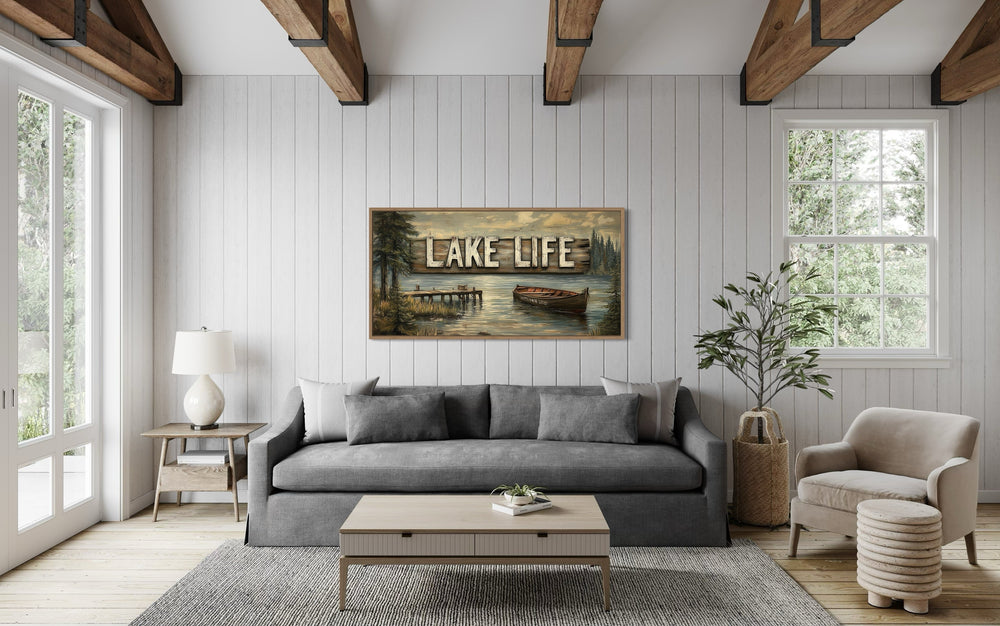 Lake Life Sign Framed Canvas Wall Art