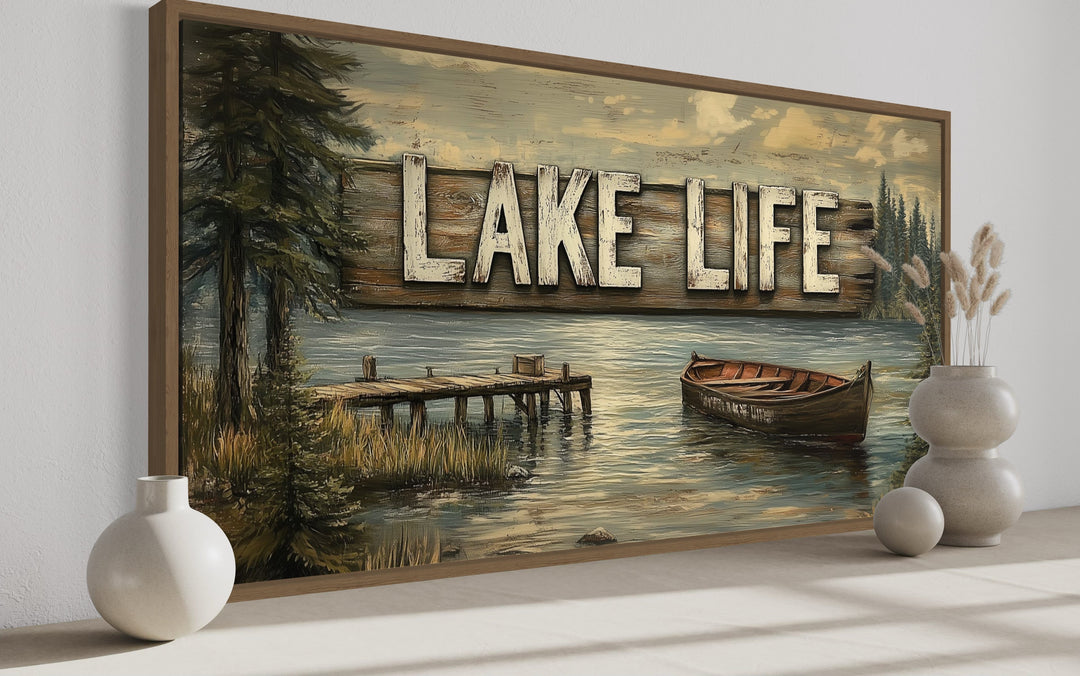 Lake Life Sign Framed Canvas Wall Art