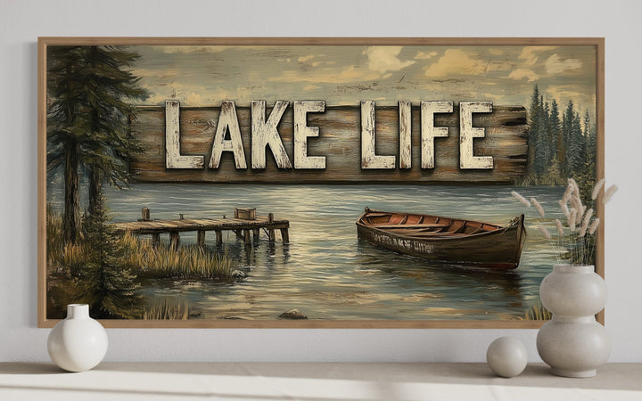 Lake Life Sign Framed Canvas Wall Art