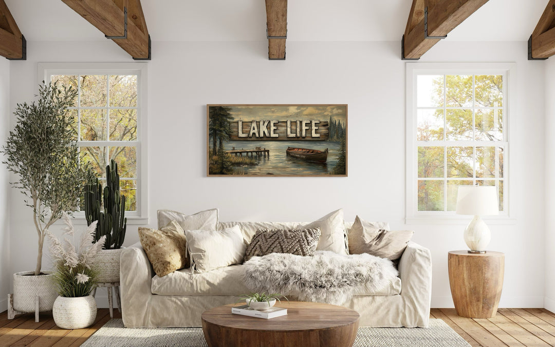 Lake Life Sign Framed Canvas Wall Art