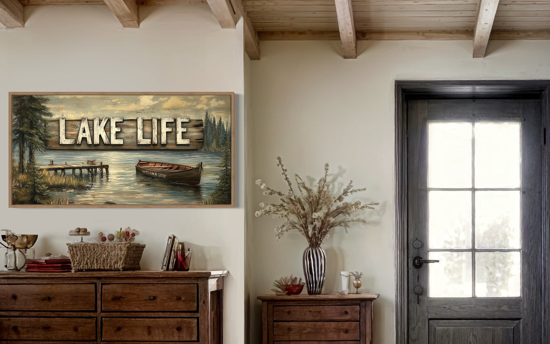 Lake Life Sign Framed Canvas Wall Art