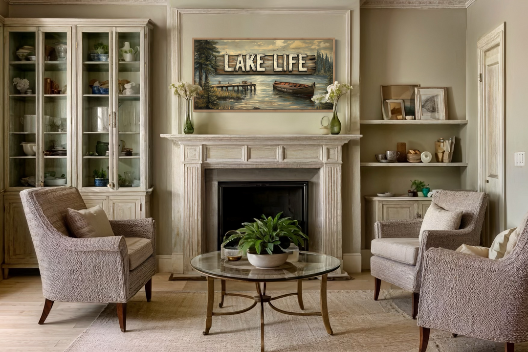 Lake Life Sign Framed Canvas Wall Art