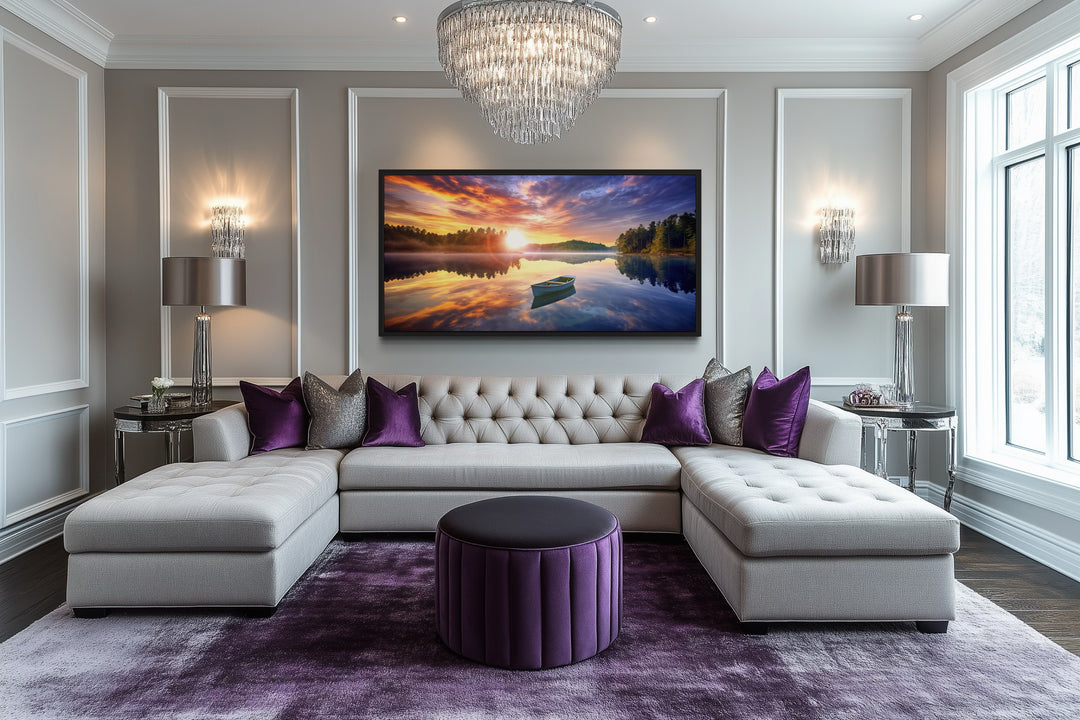 Lake Sunrise Wall Art – Serene Lake Canvas Print for Rustic Cabin Decor