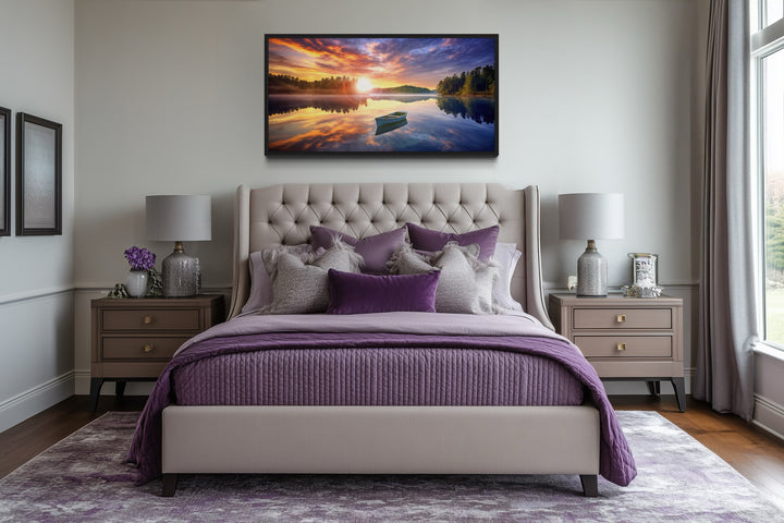 Lake Sunrise Wall Art – Serene Lake Canvas Print for Rustic Cabin Decor