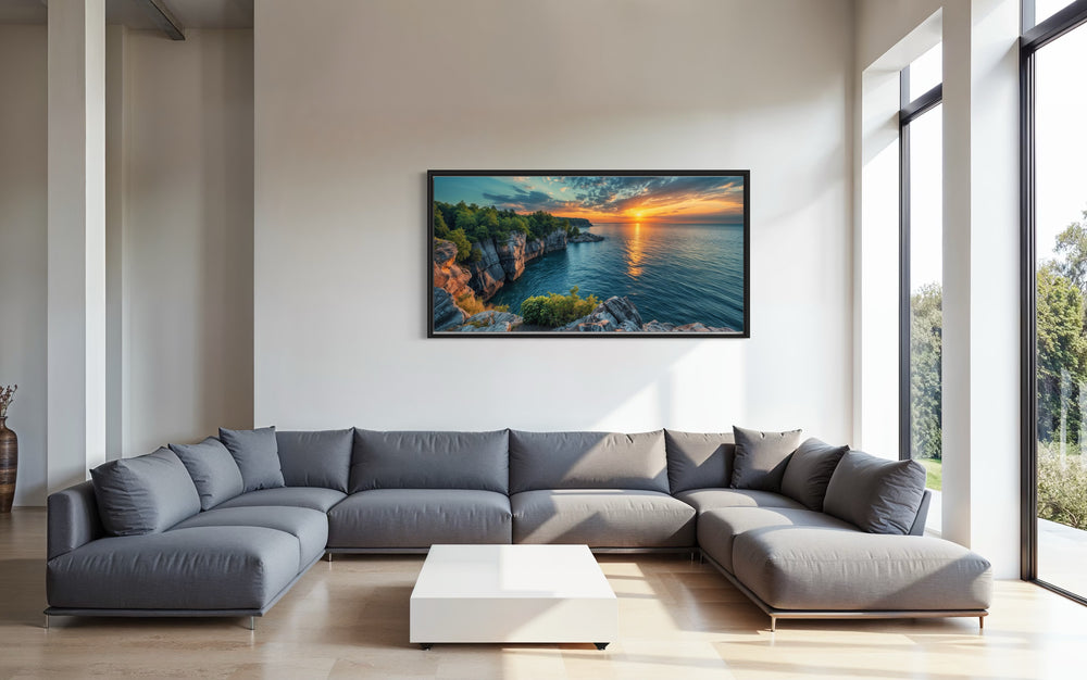 Lake Superior Sunset Canvas - Framed Wall Art | Panoramic Lake Landscape Print