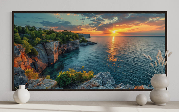 Lake Superior Sunset Canvas - Framed Wall Art | Panoramic Lake Landscape Print
