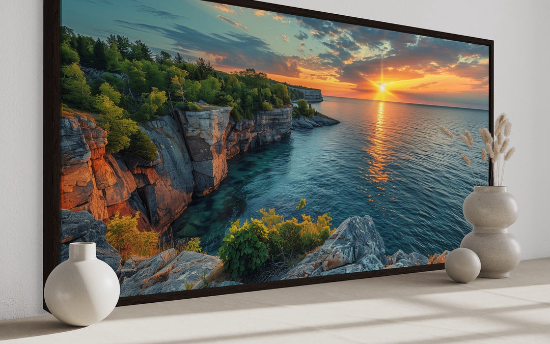 Lake Superior Sunset Canvas - Framed Wall Art | Panoramic Lake Landscape Print
