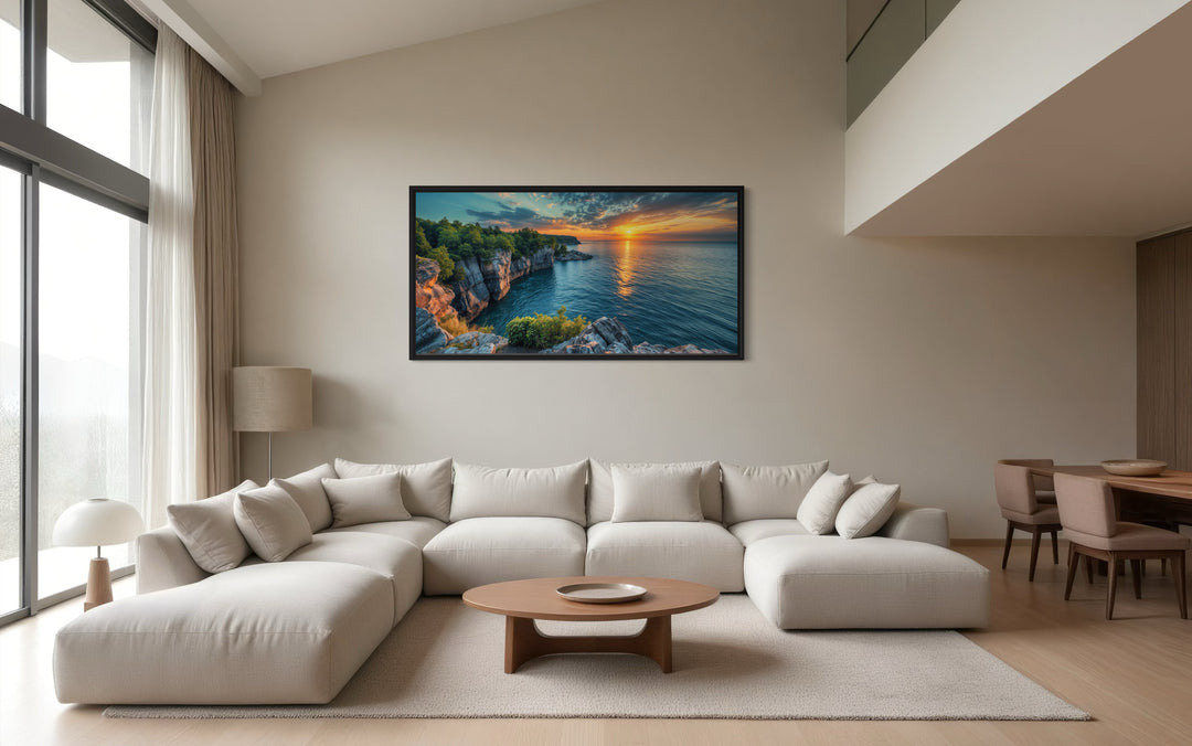 Lake Superior Sunset Canvas - Framed Wall Art | Panoramic Lake Landscape Print