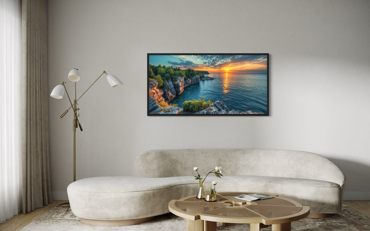 Lake Superior Sunset Canvas - Framed Wall Art | Panoramic Lake Landscape Print