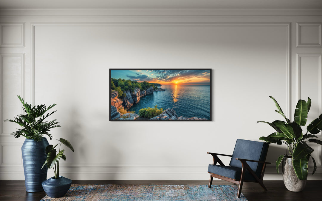 Lake Superior Sunset Canvas - Framed Wall Art | Panoramic Lake Landscape Print