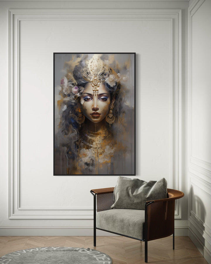 Lakshmi Goddess Modern Indian Framed Canvas Wall Art