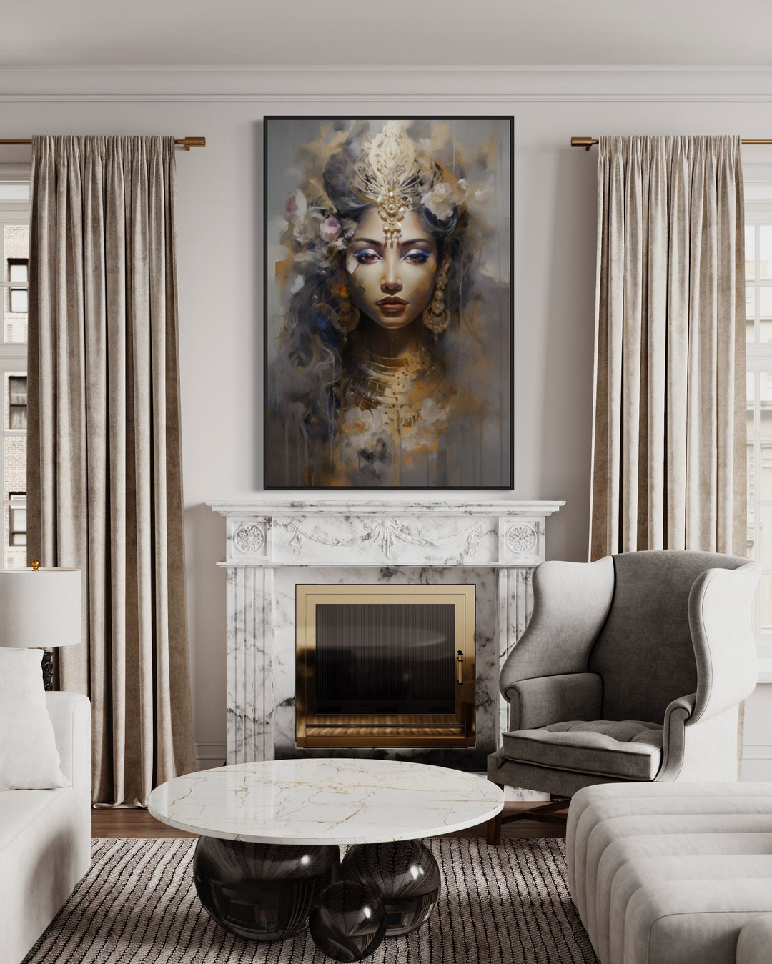 Lakshmi Goddess Modern Indian Framed Canvas Wall Art