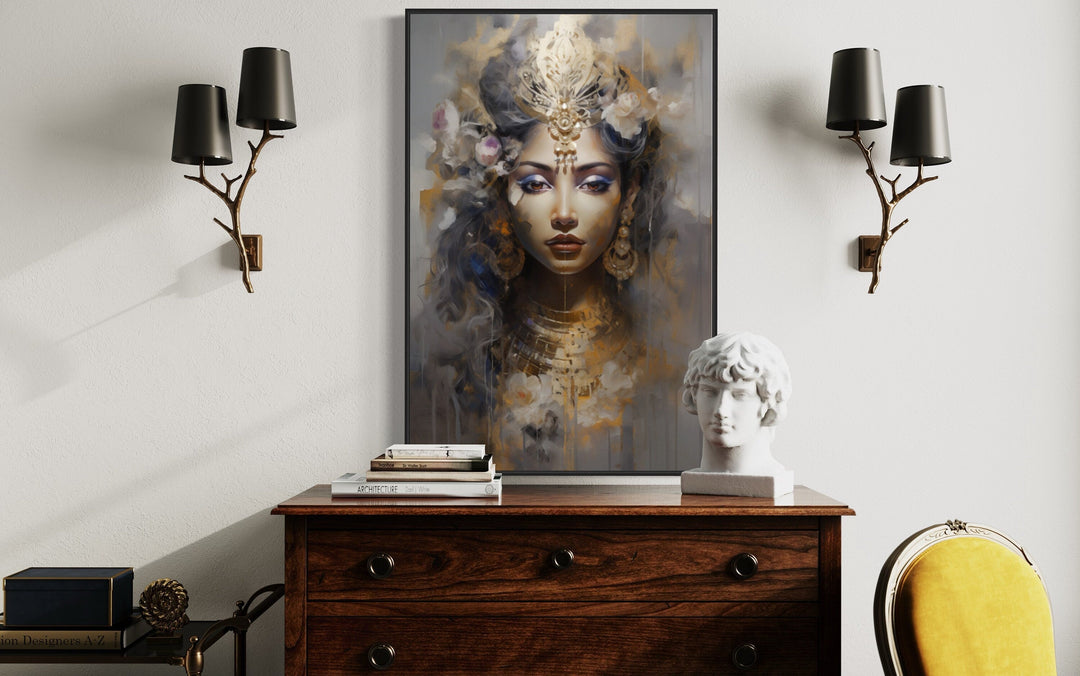 Lakshmi Goddess Modern Indian Framed Canvas Wall Art