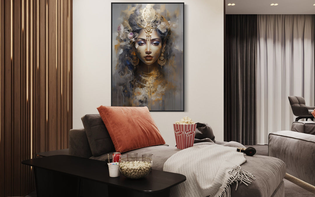 Lakshmi Goddess Modern Indian Framed Canvas Wall Art