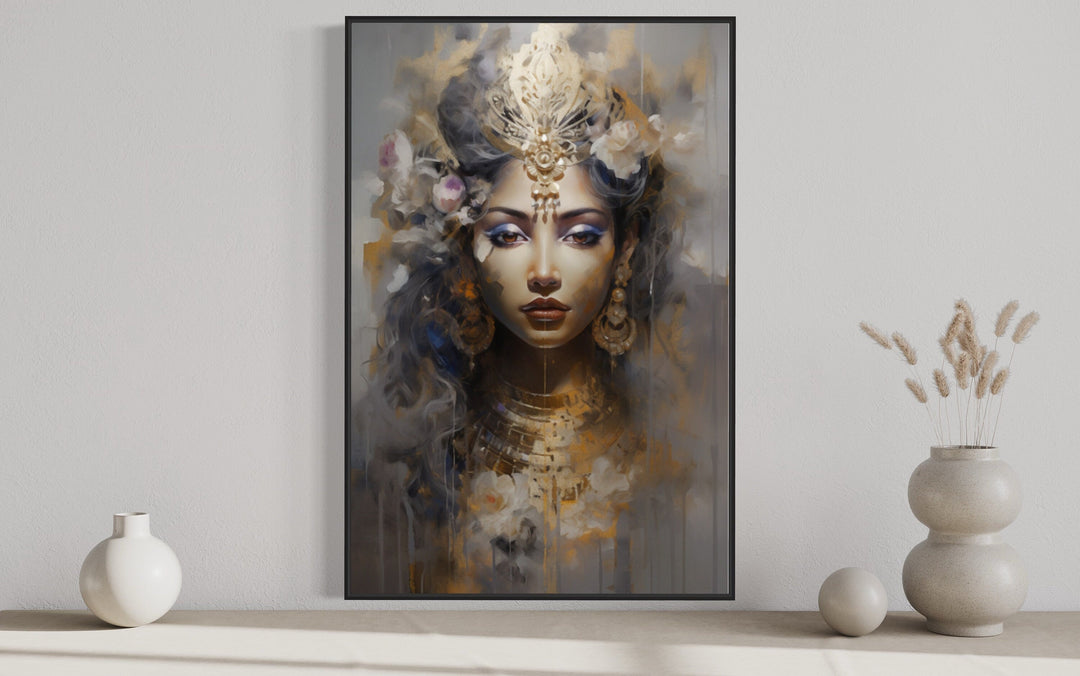 Lakshmi Goddess Modern Indian Framed Canvas Wall Art