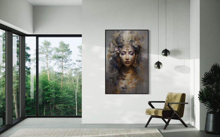 Lakshmi Goddess Modern Indian Framed Canvas Wall Art