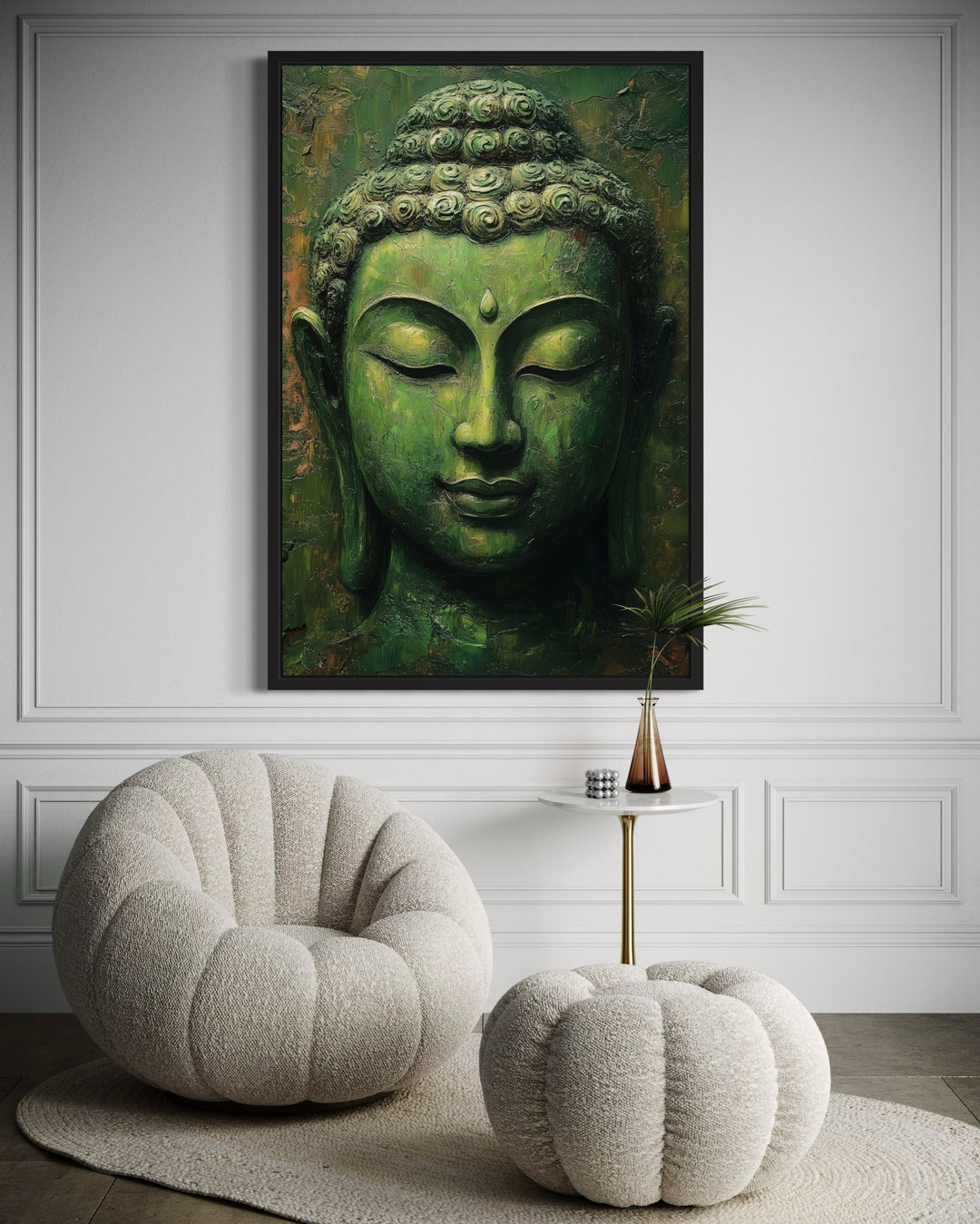 Large Green Buddha Statue Framed Canvas Wall Art