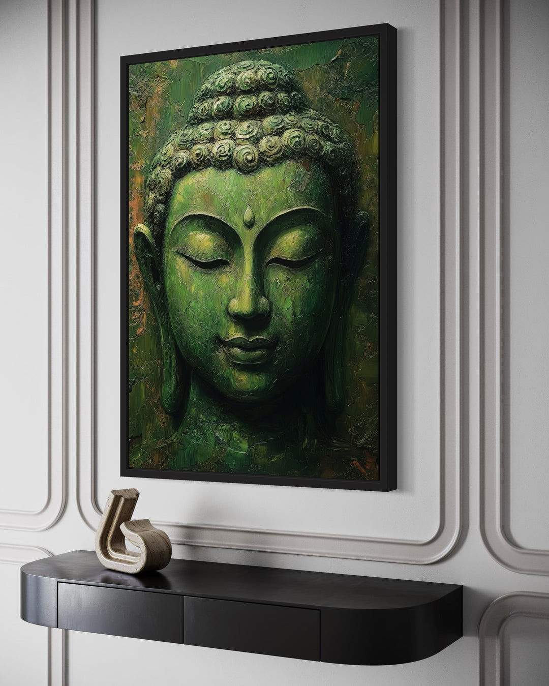 Large Green Buddha Statue Framed Canvas Wall Art