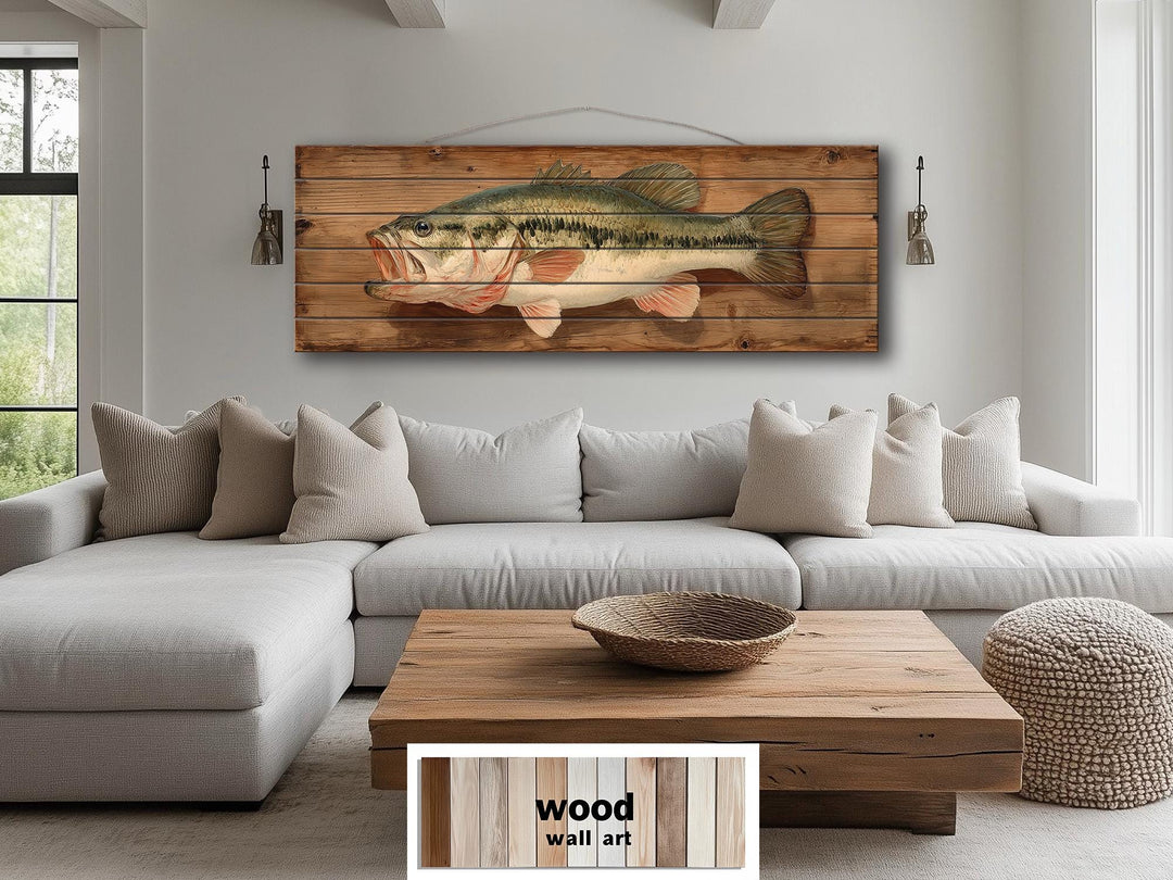 Largemouth Bass Distressed Wood Wall Art For Fishing Cabin Decor