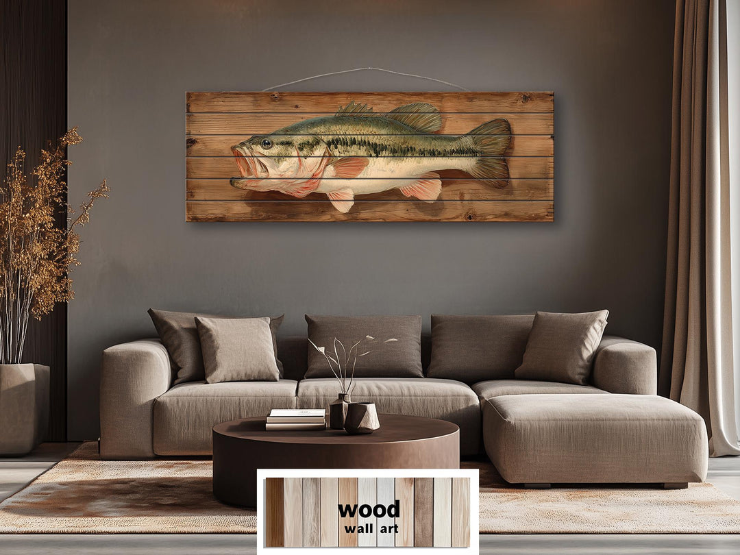Largemouth Bass Distressed Wood Wall Art For Fishing Cabin Decor