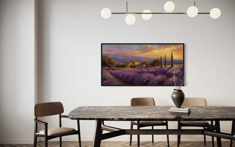 Lavender Fields of Provence At Sunset French Landscape Framed Canvas Wall Art