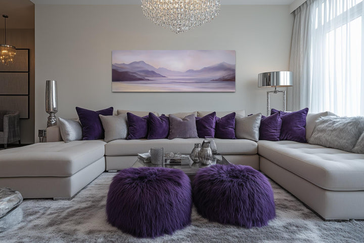 Lavender Purple Mountain Landscape Long Horizontal Wall Art