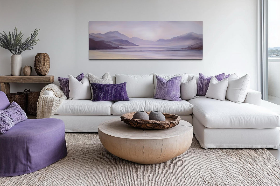 Lavender Purple Mountain Landscape Long Horizontal Wall Art