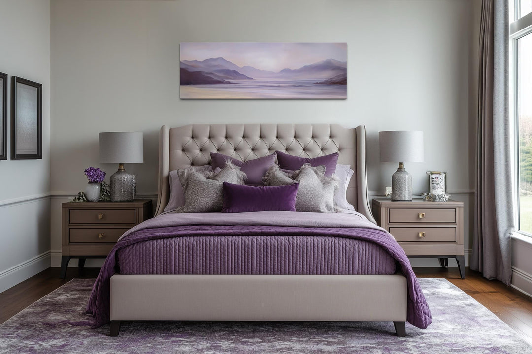 Lavender Purple Mountain Landscape Long Horizontal Wall Art