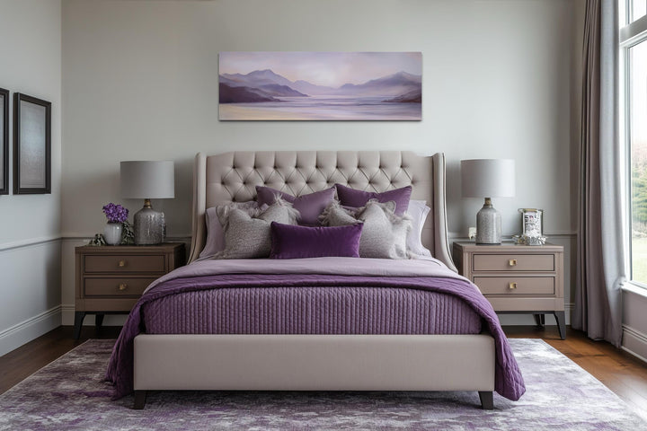 Lavender Purple Mountain Landscape Long Horizontal Wall Art