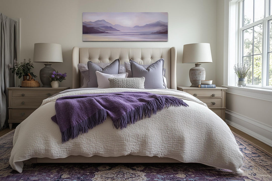 Lavender Purple Mountain Landscape Long Horizontal Wall Art