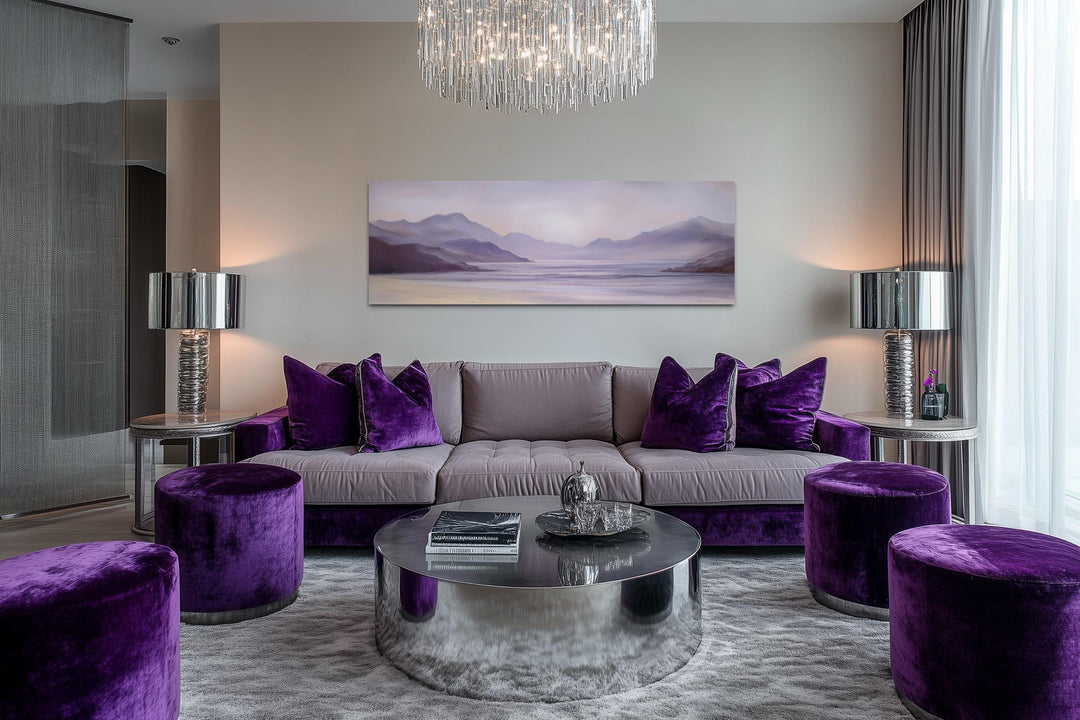 Lavender Purple Mountain Landscape Long Horizontal Wall Art