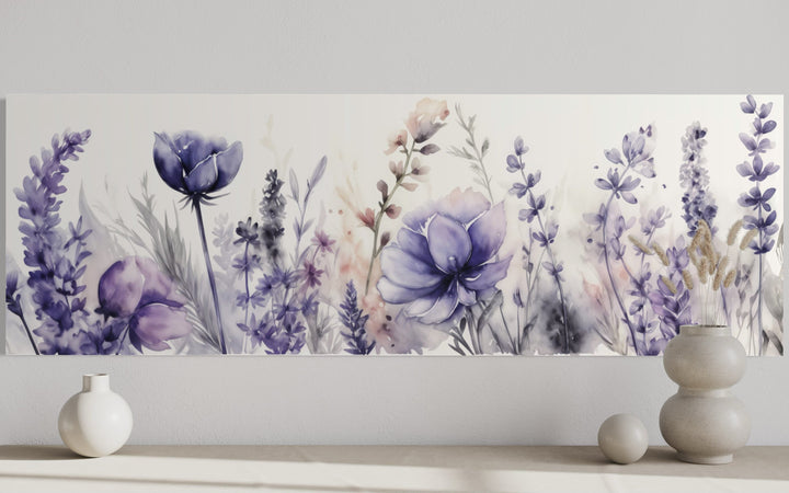 Lavender Wildflowers Panoramic Above Bed Framed Canvas Wall Art