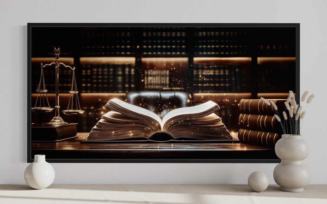 Law Office Wall Art - Open Law Book And Scales Of Justice Canvas Print