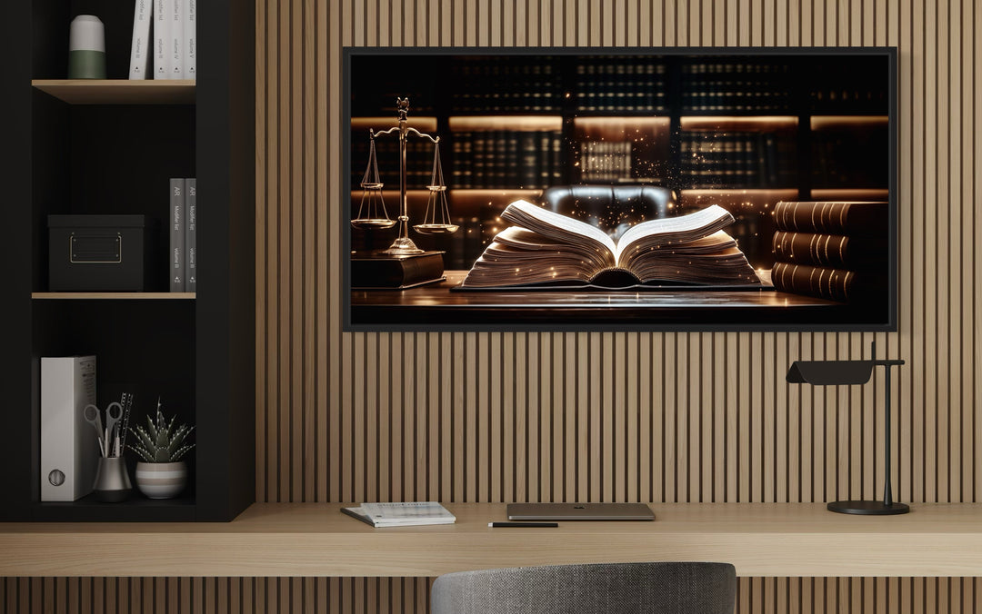 Law Office Wall Art - Open Law Book And Scales Of Justice Canvas Print