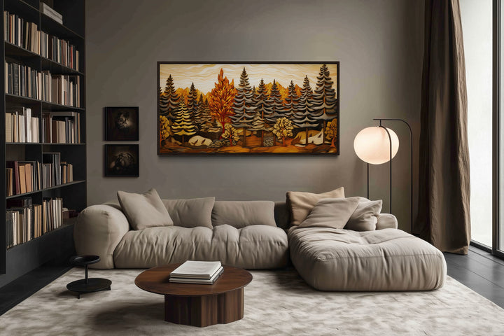 Layered Wood Panel Effect Fir Tree Forest Framed Canvas Wall Art For Cabin