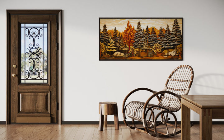 Rustic Cabin Wall Decor - Layered Wood Panel Effect Fir Tree Forest Framed Canvas Wall Art For Cabin